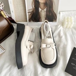 Dress Shoes Gothic Lolita Bowknot Heart Mary Jane Shoe Cute Kawaii Platform Wedge Loafers Fashion Designer Leather Oxford Flats 230307