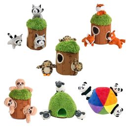 Dog Toys Chews 4 Pcs Creative Creaking Plush Pet Fun Hide Seek Stuffed Animal Tree Hole Safe Nontoxic Burrow 230307