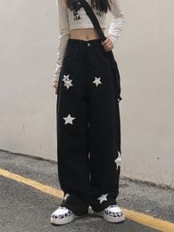 Women's Plus Size Pants HOUZHOU Y2K Retro Streetwear Black Cargo Jean Gothic Punk Vintage Kpop Print Wide Leg Denim Panrts Female Autumn Trousers 230306