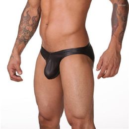 Underpants 2023 Fashion Black Nylon Faux Leather Men Sexy Skinny Big Pouch Briefs Panties Gay Male Jockstrap Underwear