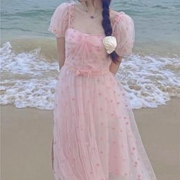 Party Dresses Pink Elegant Sweet Dress Women Kawaii Floral Casual Korean Pretty Female Princess Designer Beach Fairy Summer 2023