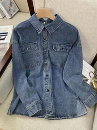 Women's Blouses Fashion Blue Denim Shirt Jacket Women Spring Autumn Tops Cotton Casual Loose Blouse Pocket Long Sleeve Female Shirts Coat