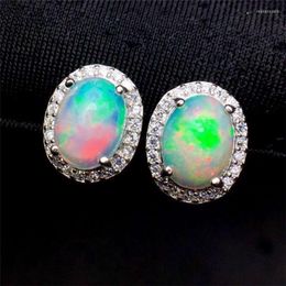 Stud Earrings LeeChee Real 925 Sterling Silver Earring 6 8MM Colourful Gemstone Jewellery For Women Anniversary Gift Genuine Opal