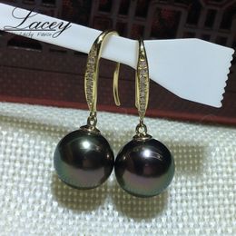 Stud Real Tahitain Black Pearl Earrings For Women 18k Yellow Gold Big SeaPearl AU750 Wedding Bride Gift 230307