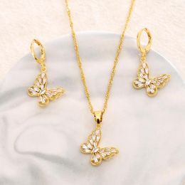 Necklace Earrings Set Dubai India Africa Gold Lovely Butterfly Plated Fashionable Girl Bride Engagement Wedding Gift