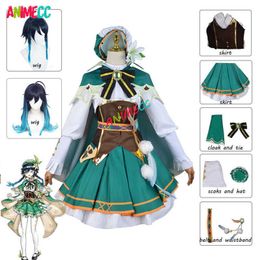 Anime Costumes Venti Cosplay Come Game Genshin Impact Anime Cosplay Accessories Props Wig Cloak Suit Halloween for Women Girls XSXXXL Z0301