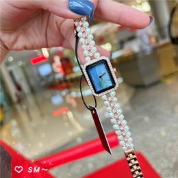 Full Brand Wrist Watches Women Ladies Girl Rectangular Crystal Pearl Style Luxury With Logo Stainless Steel Metal Band Quartz Clock CH 95