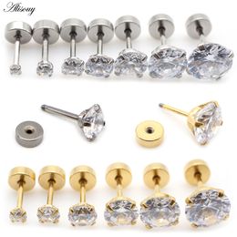 2pcs Stainless steel Unisex Women Men Round Crystal Zircon Ear Studs Earrings 8mm Prong Tragus Cartilage Piercing Jewellery