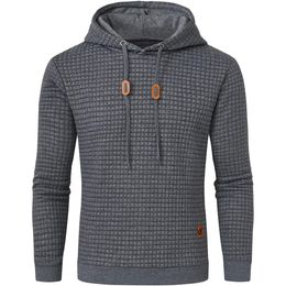 Men's Hoodies Sweatshirts 2023 Men Long Sleeve Plaid Jacquard Pullover Drawstring Solid Tracksuit Casual Hooded Streetwear Clothing 230306