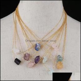 Pendant Necklaces 18K Gold Link Natural Stone Irregar Druzy Necklace Pink Crystal Amthyst Healing Chakra Charms Pendum For Women Dro Dhn59