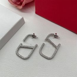 Elegant designers earrings luxury women orecchini stainless steel teen girls stud 12 14 years old rhinestone gold plated v letters Jewellery woman ohrringe ZB031 F23