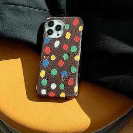 Classical Flower Paint Colourful Dots Designer Phone Cases For IPhone 14pro 14 13 12 Pro 11 Promax Luxury Leather Case Shockproof Cover 2023