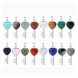 Pendant Necklaces Love Lucky Heart Key Gemstone For Making Jewellery Necklace Earrings Charms Birthstone Lock Crystal Women Men Healin Dhvfp