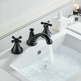 Bathroom Sink Faucets Black Brass Faucet Retro Basin Mixer Tap Cold Two Handle Three Hole Copper Good Quality