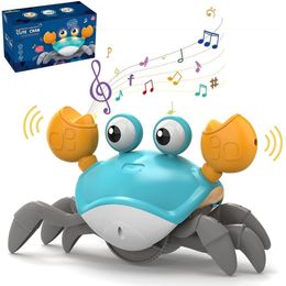 Electric/RC Animals Baby Crawling Crab Musical Dancing Moving Toy Crab Toy Electric Baby Toy Crab Run Away with Music Led Light Up Interactive Gift 230307