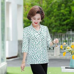 Women's Blouses Summer Vintage Women Dot Chiffon Blouse Shirt O-Neck Half Sleeve Female Casual Bow Tie Top Clothing