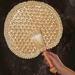 Hand-Woven Woven Straw Hand Fan Old Summer Natural Environmentally Friendly Hand-Woven Fan Decorative Round Fan
