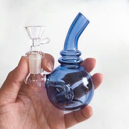 Glass Bongs Water Pipes 4.13inch Blue Thick Bent Neck Glass Bongs Colourful Smoking Pipe Recycler Oil Dab Rig percolator 14mm clear Bowl Joint for Smokers