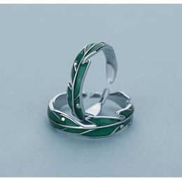 Band Rings 925 Sterling Silver Female Sweet Ring Finger Elegant Green Banana Leaf Excellent Open Circle Ring for Woman Girl Fashion Jewelry AA230306