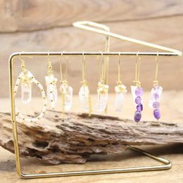 Dangle Earrings Hand Crafted For Women Brass Wire Wrap Raw Crystal Point Amethyst Pearl Gems Hook Eardrop Bohemian Jewellery QC7026