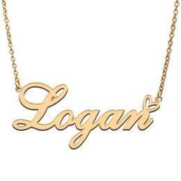 Pendant Necklaces Love Heart Logan Name Necklace For Women Stainless Steel Gold & Silver Nameplate Femme Mother Child Girls GiftPendant