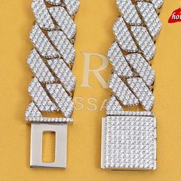 Custom Design 15mm 18inch 3 Row Cuban Chain Men Hiphop Necklace S925 Silver with d Moissanite Diamond Jewellery