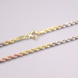 Chains D Pure 18Kt Multi-tone Gold Woman Necklace Lucky Rope Chain 2.9-3.1g 19.6"L 2mmW Gift Fine Jewelry