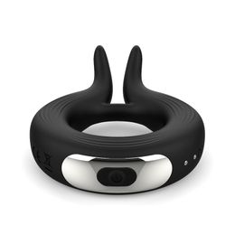 Vibrators rabbit ear lock ring 10-frequency silicone magnetic charging male delayed vibrator ring adult products foreign trade cross-border sources.