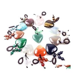 Key Rings Natural Gemstone Love Crystal Heart Stone Pendant Keychain Healing Gemstones Beads Chain Ring Drop Delivery Jewelry Dhuwb