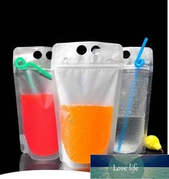 Fashion Drink Pouches Bags frosted Zipper Stand-up Plastic Drinking Bag with straw with holder Reclosable Heat-Proof 500ml