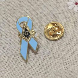 Pins Brooches 10Pcs Mason Pin Breast Cancer Awareness Ribbon Souvenir Custom Logo Badge Blue Colour Masonic Emblem Gift Drop Deliver Dh7Fo