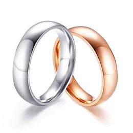 Band Rings Smooth Titanium Steel Couple Rings Rose Gold/Silver Colour Simple 5MM Women Men Lovers Wedding Jewellery Engagement Gifts AA230306