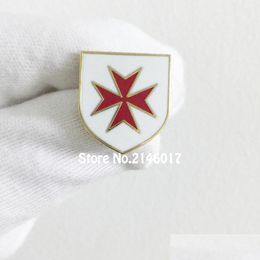 Pins Brooches 50Pcs Custom Pins Badge 18Mm Masons Brooch Crusader Warrior Order Knight White Shield With Red Maltese Cross Masonic Dhds0