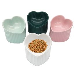 Dog Bowls Feeders Chinese Ceramic Pet Kitty Plate Puppy Dish Cute Love 3D Heighten Feeder Cat Feeding Drink Water 230307