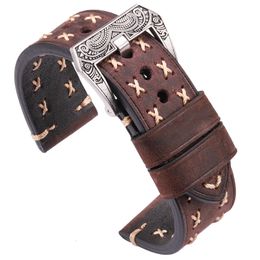 Watch Bands Handmade bands With Retro Stainless Steel Buckle 22mm 24mm Men Women Genuine Leather Band Strap Belt Accessorie 230307