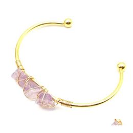 Cuff Druzy Gemstone Bracelet For Women Girls Handmade Gold Wire Woven Lift Of Tree Healing Chakra Crystal Friendship Bangle Charms D Dhj7T