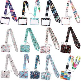 10 Pcs / Lot Fashion Accessories Custom Nursing Design Neck Strap Horizontal Polyester Medical Print Lanyard And Card Holder For Office Worker Accessories