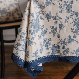 Table Cloth Navy Blue Vintage Cover Washable Floral Pattern Macrame Lace Tablecloth Dinner Picnic Home Decorative Assorted Size