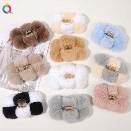 Winter Plush Hair Claw Clips Ribbon Faux Furry Korean Claw Large Clip Elegant Acrylic Barrette Women Hair Clips Headwear Hair Accessories 1856