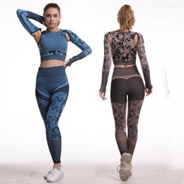 Active Sets Camouflage Seamless Yoga Set Fitness Sports Suits GYM Cloth Long Sleeve Shirts High Waist Running Leggings Workout Pants