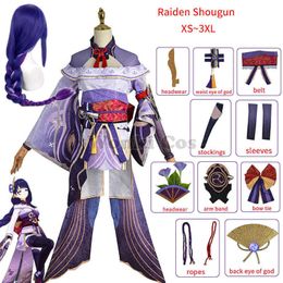 Anime Costumes Genshin Impact Raiden Shogun Cosplay Come Wig Purple Long Hair Halloween Comes Full Set Genshin Baal Shougun Cosplay Z0301