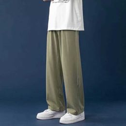 Men's Pants Summer Thin Ice Silk Pants Men Straight Tube Loose Wide Leg Pants Korean Version Trend Solid Color Casual Trousers Oversized 4XL Z0306