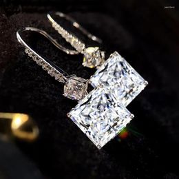 Dangle Earrings Unique Design Silver Inlaid Crystal Square Diamond Long For Women Shining Luxurious And Exquisite Jewelry