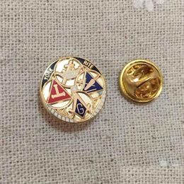 Pins Brooches 100Pcs Factory Masons Pins Customised Masonry Brooch Hard Enamel Lapel Pin Badge Masonic York Rite Tool Round Shape D Dhlgv