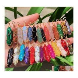 Pendant Necklaces Gold Sier Wire Wrap Chakra Stone Point Pendum Healing Crystal Reiki Charms For Necklace Jewellery Making Amethyst Ro Dhcjm