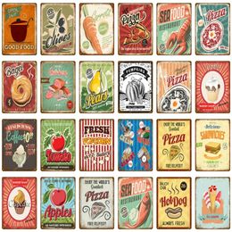 Retro Delicious Snack Food art painting Bagel Cupcake Sandwiches Pizza Hot Dog Ice Cream Metal Signs Vintage Poster Wall Sticker Home Decor Size 30X20CM w02