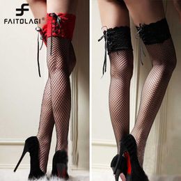 silk stockings sexy lace Sexy Stockings Women Thigh High Socks Sheer Lace Fishnet Hosiery Ladies Red Black White Hollow Out Mesh Stocking