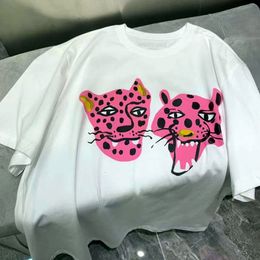 Women's T Shirt Summer Kpop Pink Leopard Printing Street Loose T Shirts for Women Short Sleeve Cotton Harajuku Tees Crewneck Y2K Tops 230306