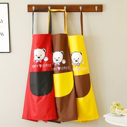Aprons Cartoon cute cat waterproof oil resistant kitchen apron bear adult cooking cafes Flower room Baking Overalls Hanging Neck 230307