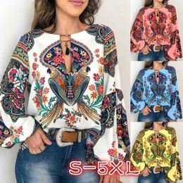 Women's Blouses Shirts 2023 spring and summer new women's clothing individuality women's digital printing round neck lantern sleeve shirt 5006 T230303